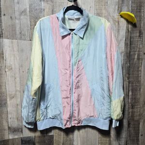 Blair Vintage 90s Pastel Multicolor Patchwork Silk Track Jacket Medium Bright